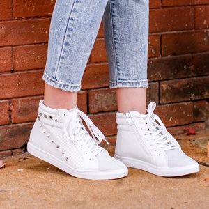 Lex Studded High Top Wedge Sneakers White Size 8